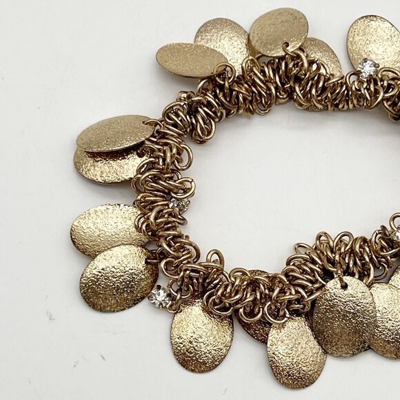 Bold Elements Gold Tone Coin Medallion Charm Rhinestone Stretch Fashion Bracelet - Picture 3 of 5